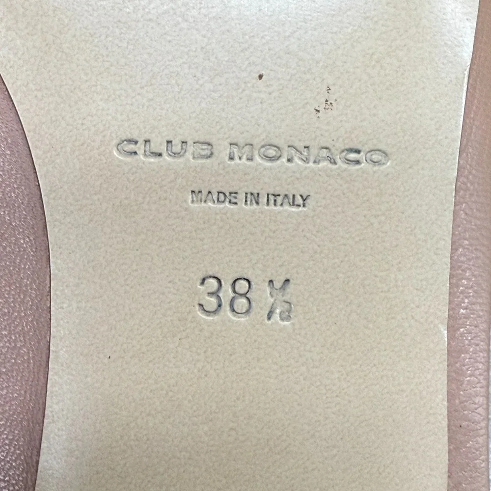 Club Monaco Square Toe Mules Womens 8.5 EU 38.5 Nude Leather Low‎ Heel